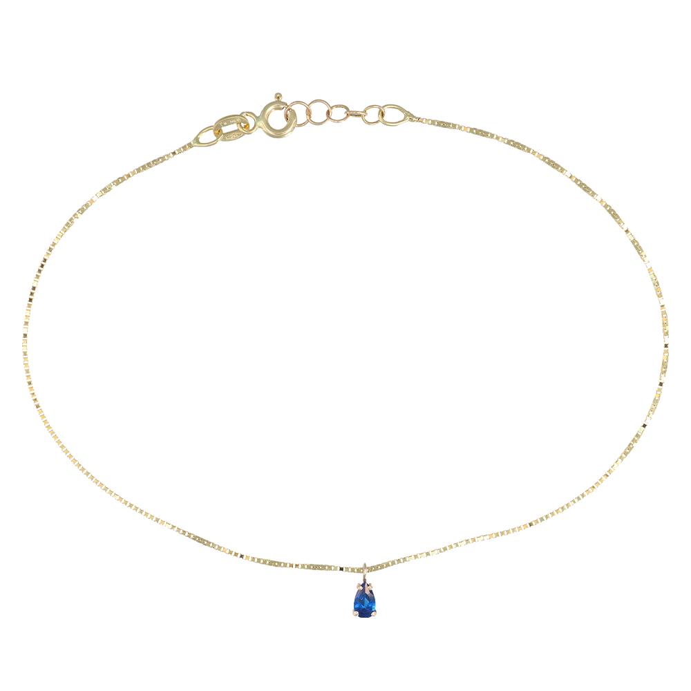 Cavigliera in Oro Giallo 18 Kt Tormalina Blu