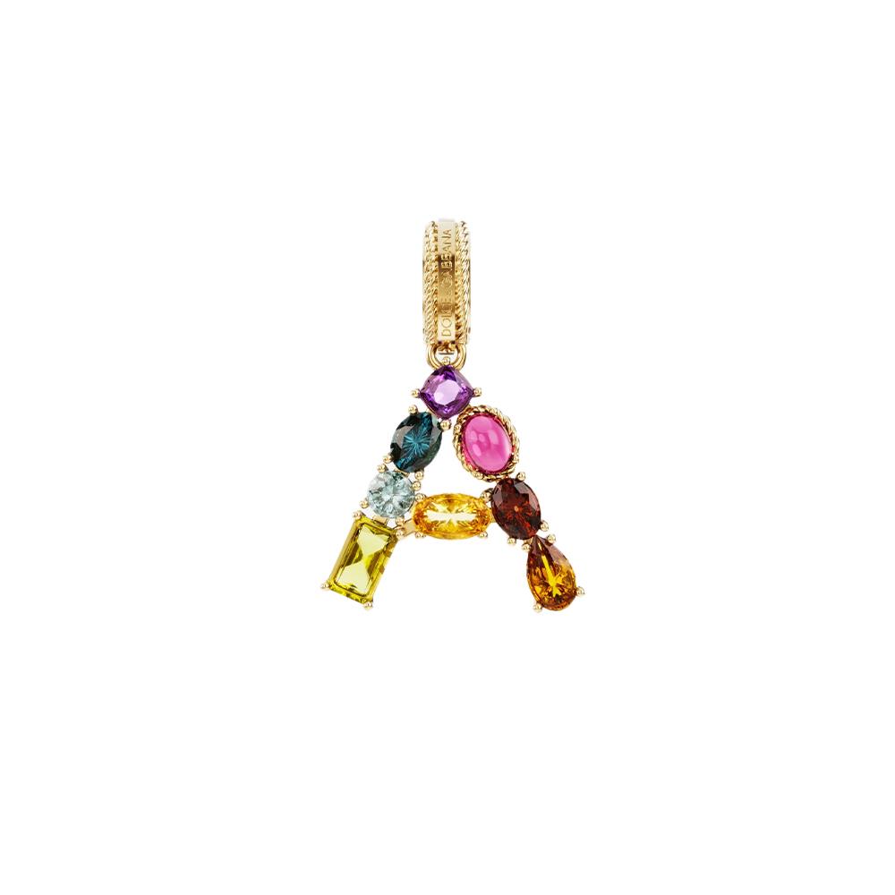 Charm A Lettering oro giallo 18 carati e gemme multicolore