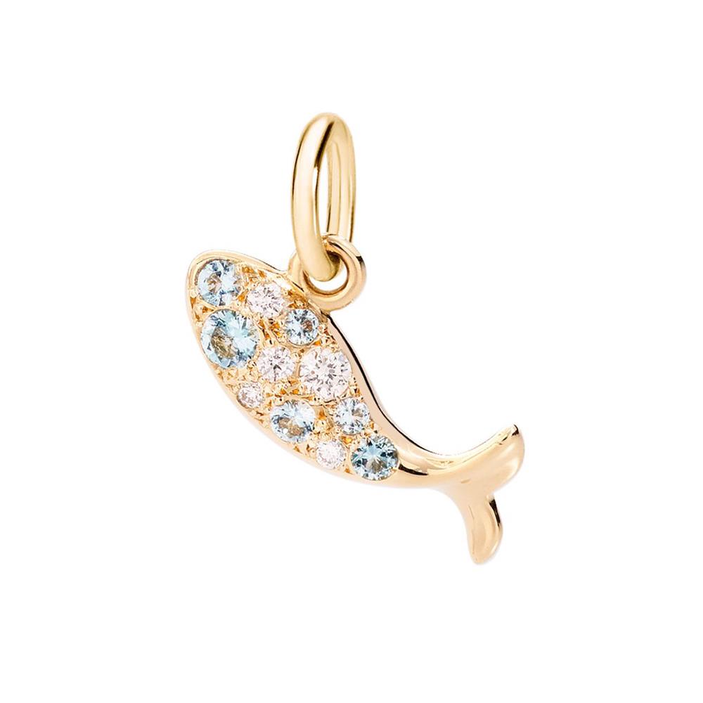 Charm Dodo Pesce Oro Giallo Diamanti Zaffiri