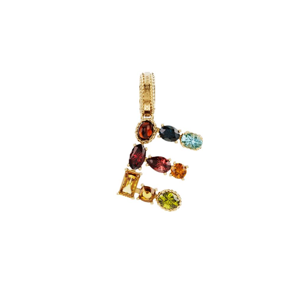Charm E Lettering oro giallo 18 carati e gemme multicolore