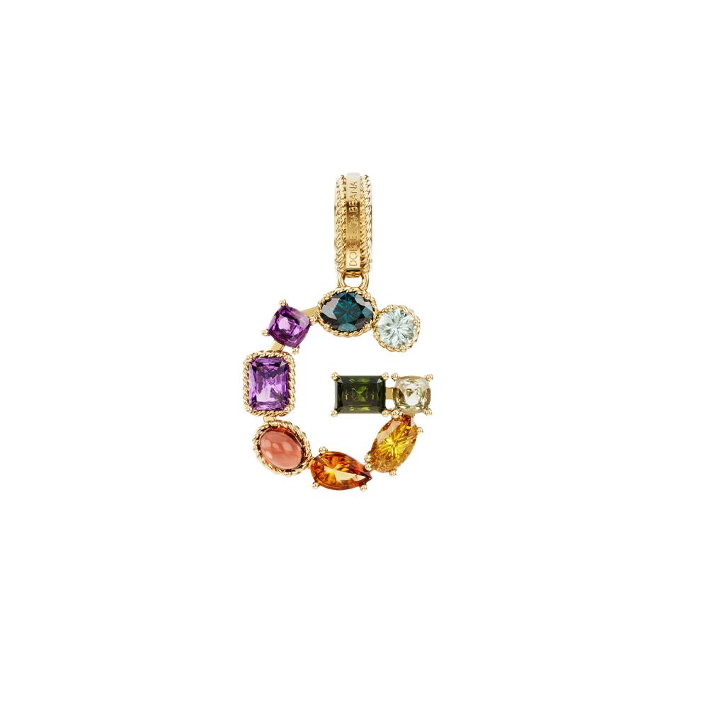 Charm G Lettering oro giallo 18 carati e gemme multicolore