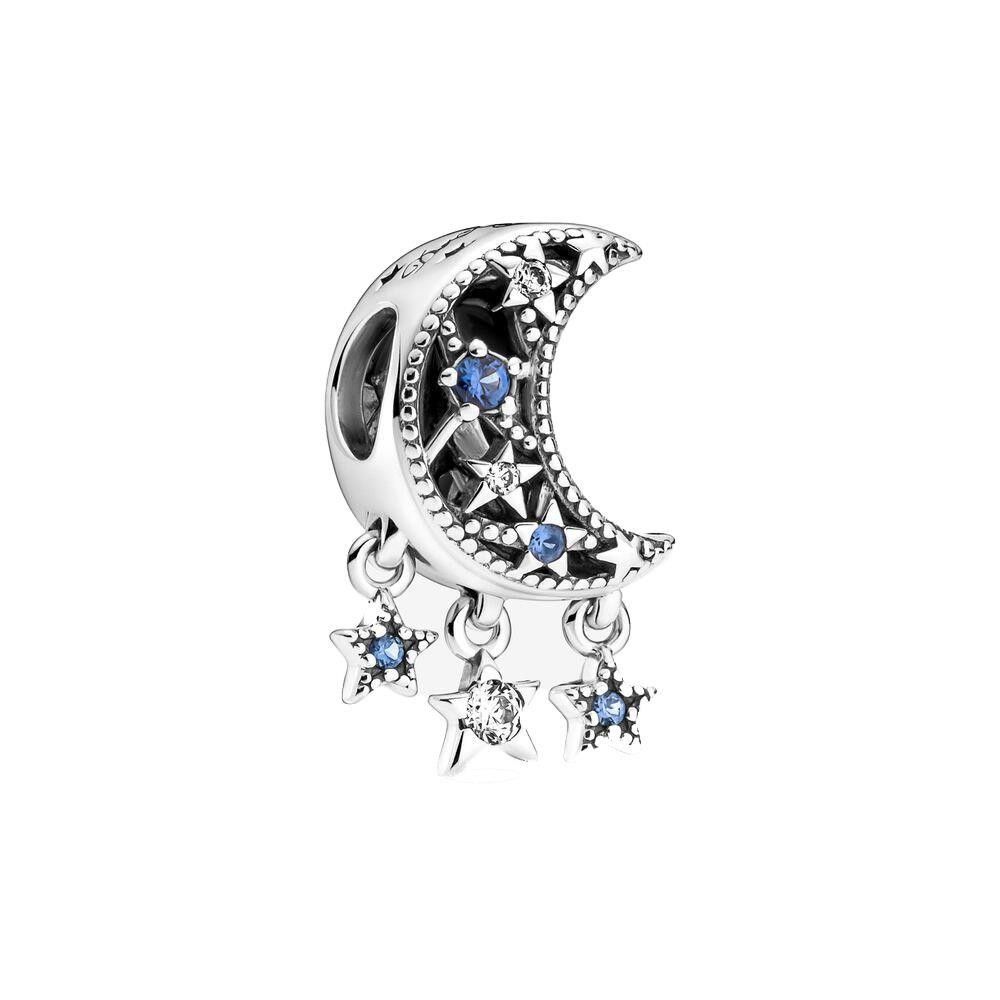 Life Charms Bracciale Elasticizzato Luna E Stelle, Placcato Argento, Con Perlina 5 Mm, In Confezione Regalo