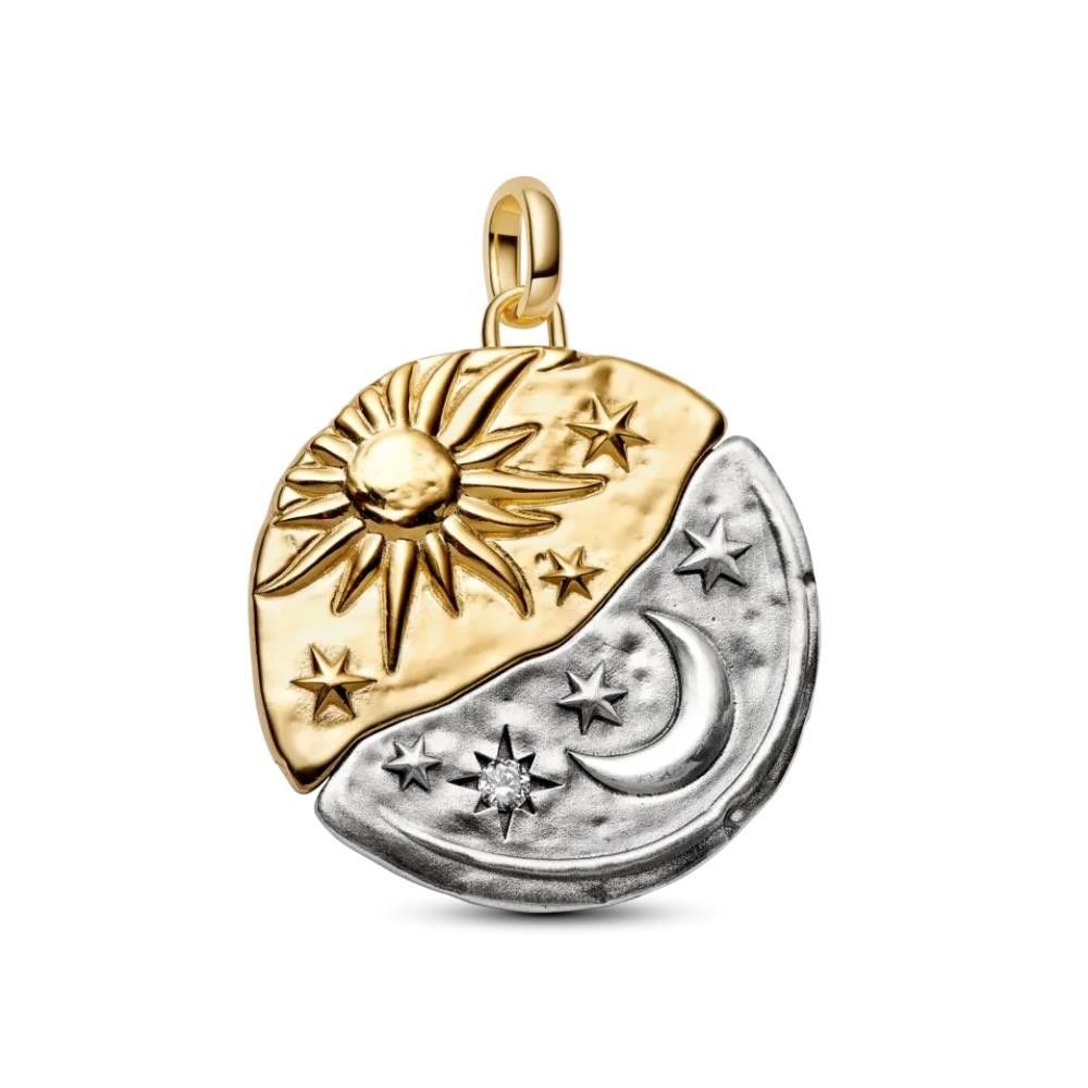 Charm Pandora Medallion XL Sole e Luna "Per Aspera Ad Astra"
