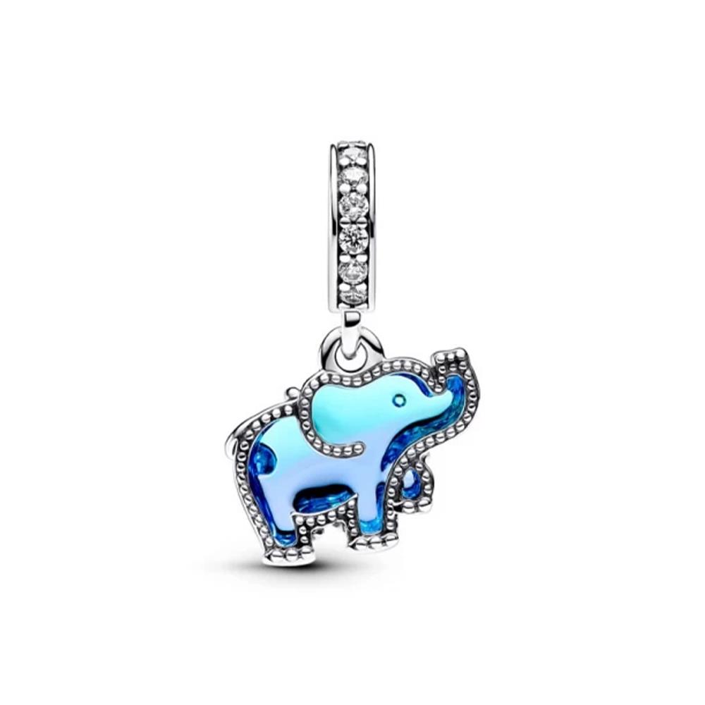 Charm Pandora Pendente Elefante Vetro di Murano Blu