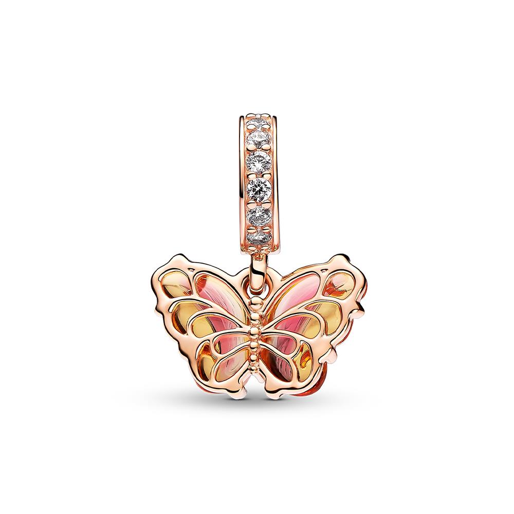 Charm Pandora Pendente Farfalla Vetro di Murano Arancione e Rosa