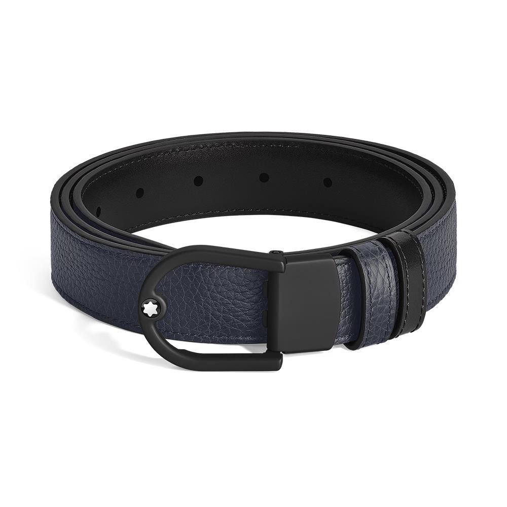 Cintura Montblanc reversibile 30 mm in pelle nero blu/nera con fibbia