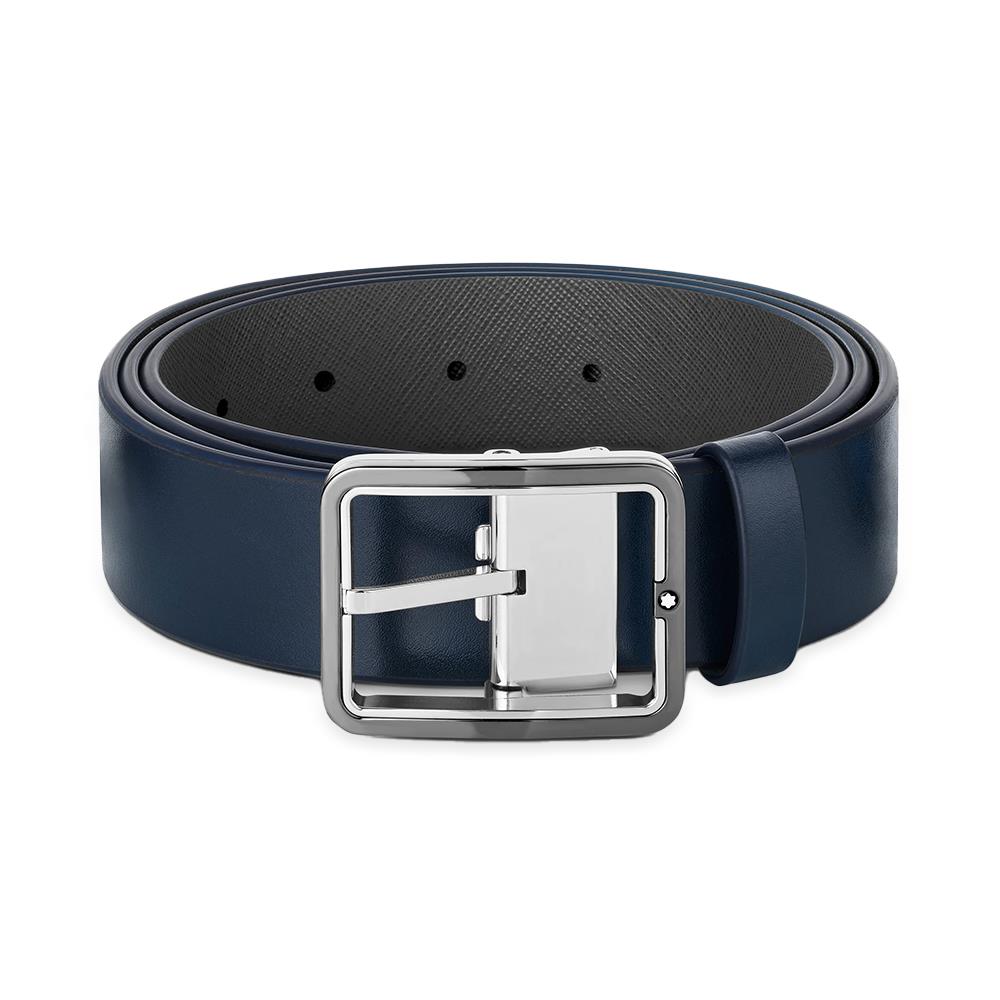 Cintura Montblanc Reversibile in pelle blu/grigia 35 mm