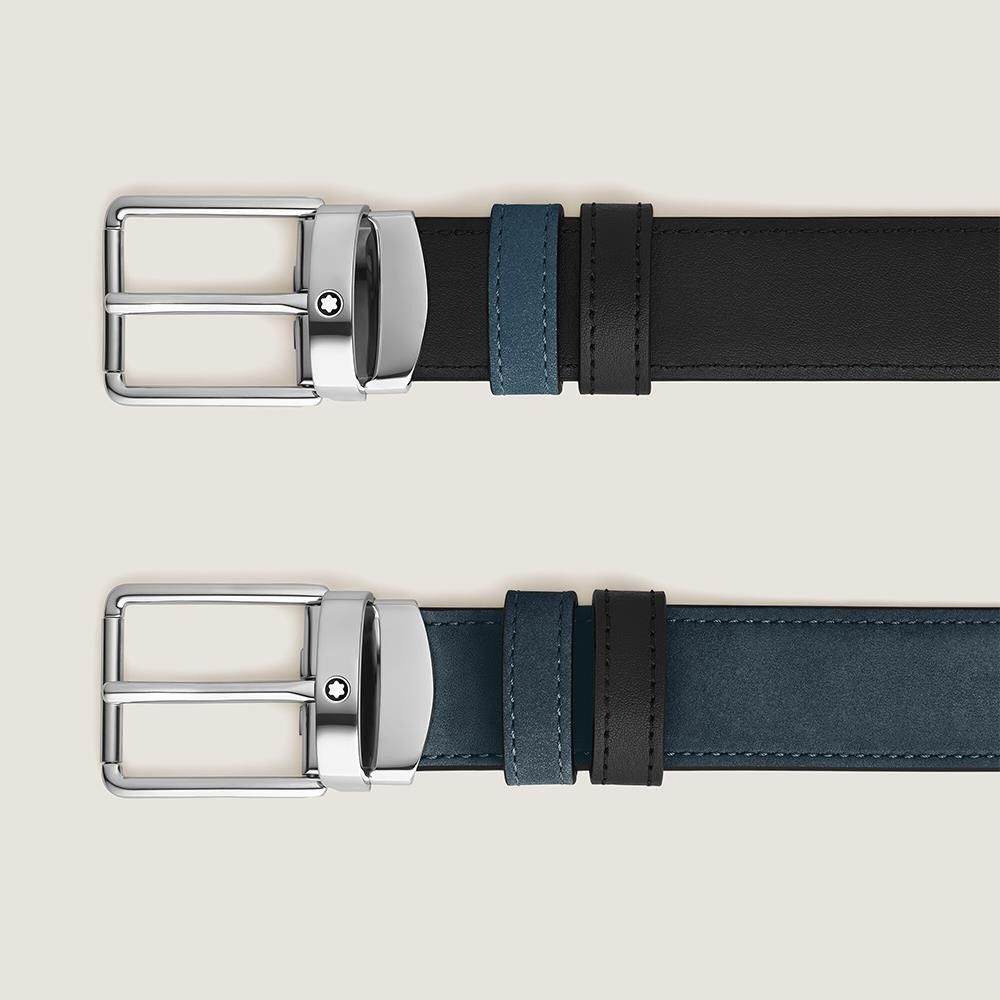 Cintura Montblanc reversibile in pelle blu/nera con fibbia Everyday Velvet da 30 mm