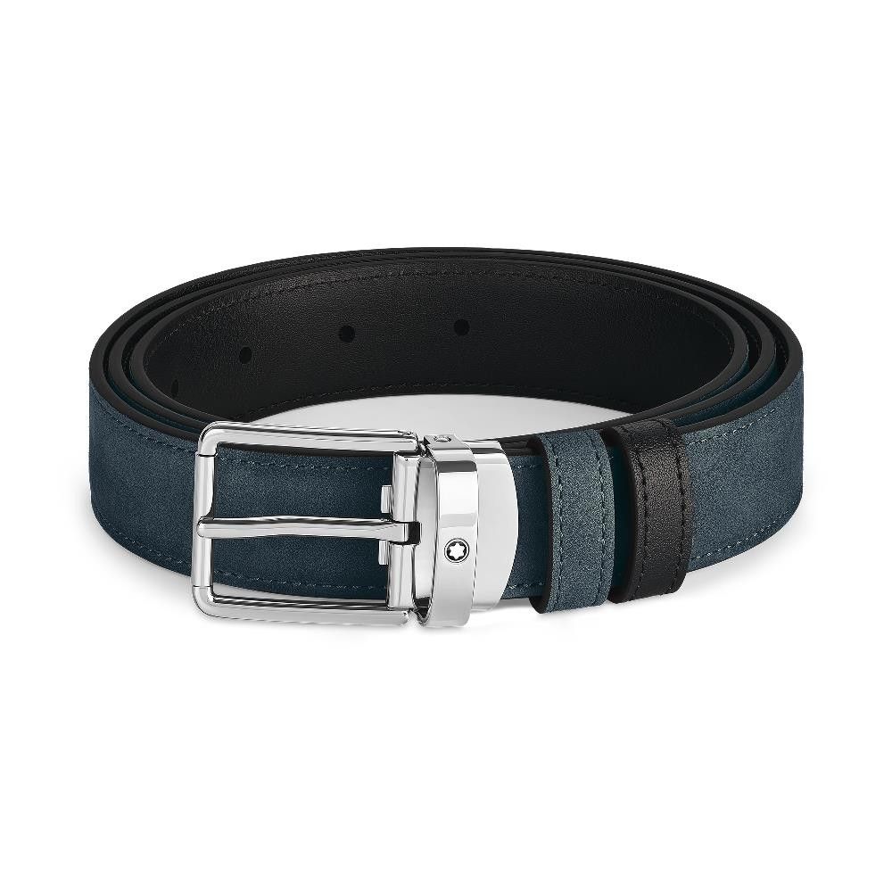 Cintura Montblanc reversibile in pelle blu/nera con fibbia Everyday Velvet da 30 mm