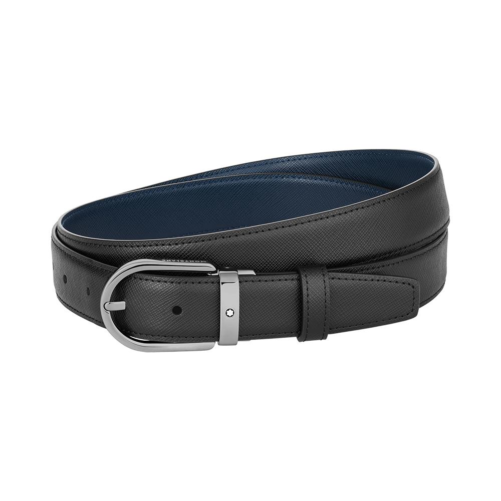 Cintura Montblanc Reversibile in pelle nera/blu 30 mm