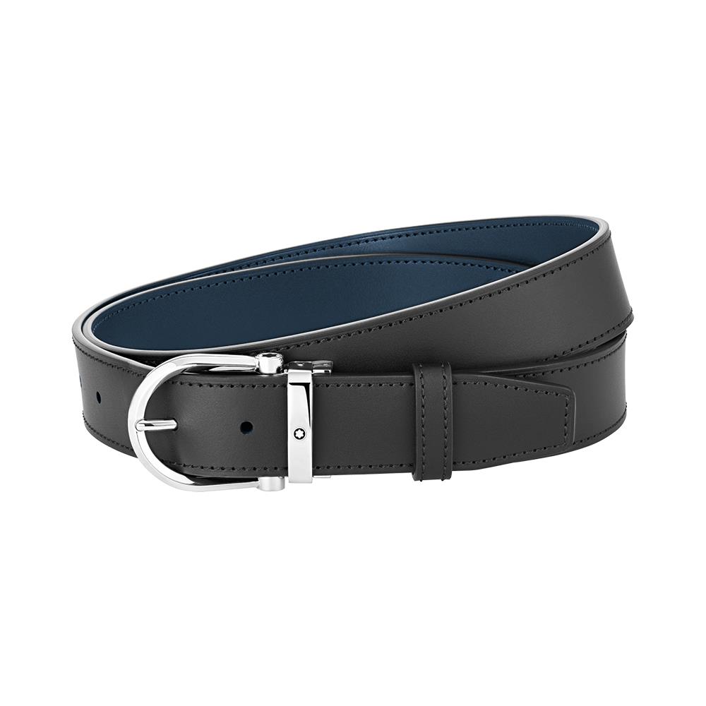 Cintura Montblanc Reversibile in pelle nera/blu 35 mm