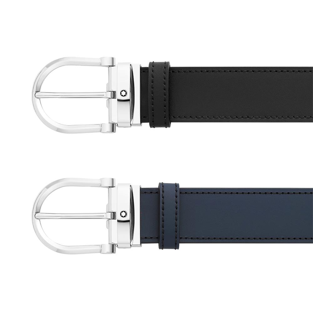 Cintura Montblanc Reversibile in pelle nera/blu 35 mm