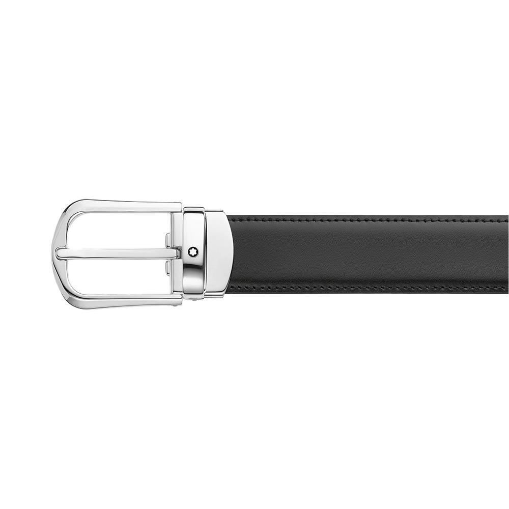 Cintura Montblanc reversibile in pelle nera/marrone 30 mm con fibbia a ferro di cavallo