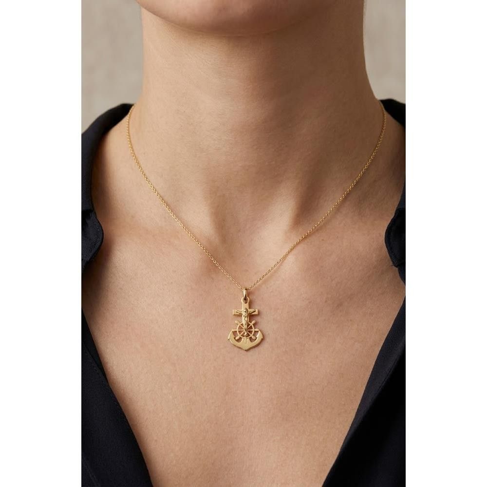 Ciondolo Ancora e Timone con Cristo degli Abissi in Oro Giallo 18 Kt