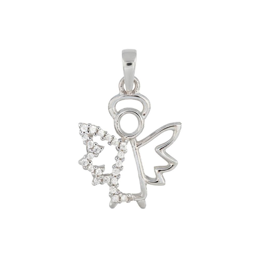 Ciondolo Angelo in Oro Bianco 18 Kt e Cubic Bianca