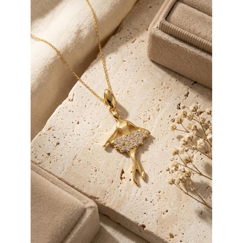 Ciondolo Ballerina in Oro Giallo 18 Kt e Cubic Bianca