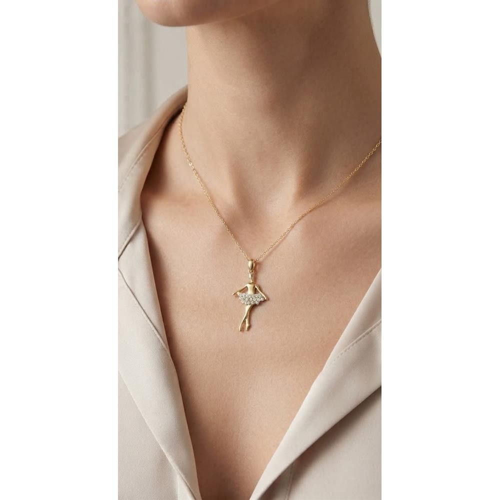 Ciondolo Ballerina in Oro Giallo 18 Kt e Cubic Bianca