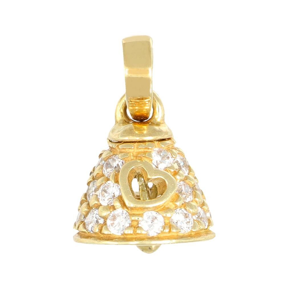 Ciondolo Campanella in Oro Giallo 18 Kt e Cubic Zirconia