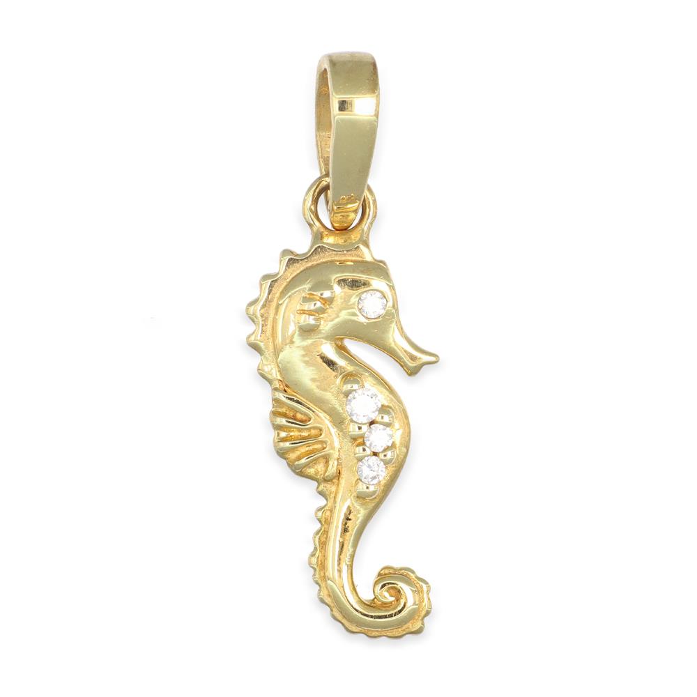 Ciondolo Cavalluccio Marino in Oro Giallo 18 Kt e Cubic Zirconia