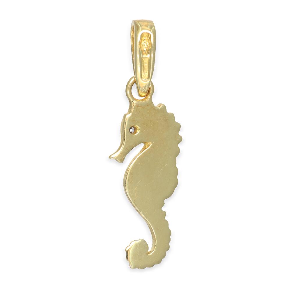 Ciondolo Cavalluccio Marino in Oro Giallo 18 Kt e Cubic Zirconia