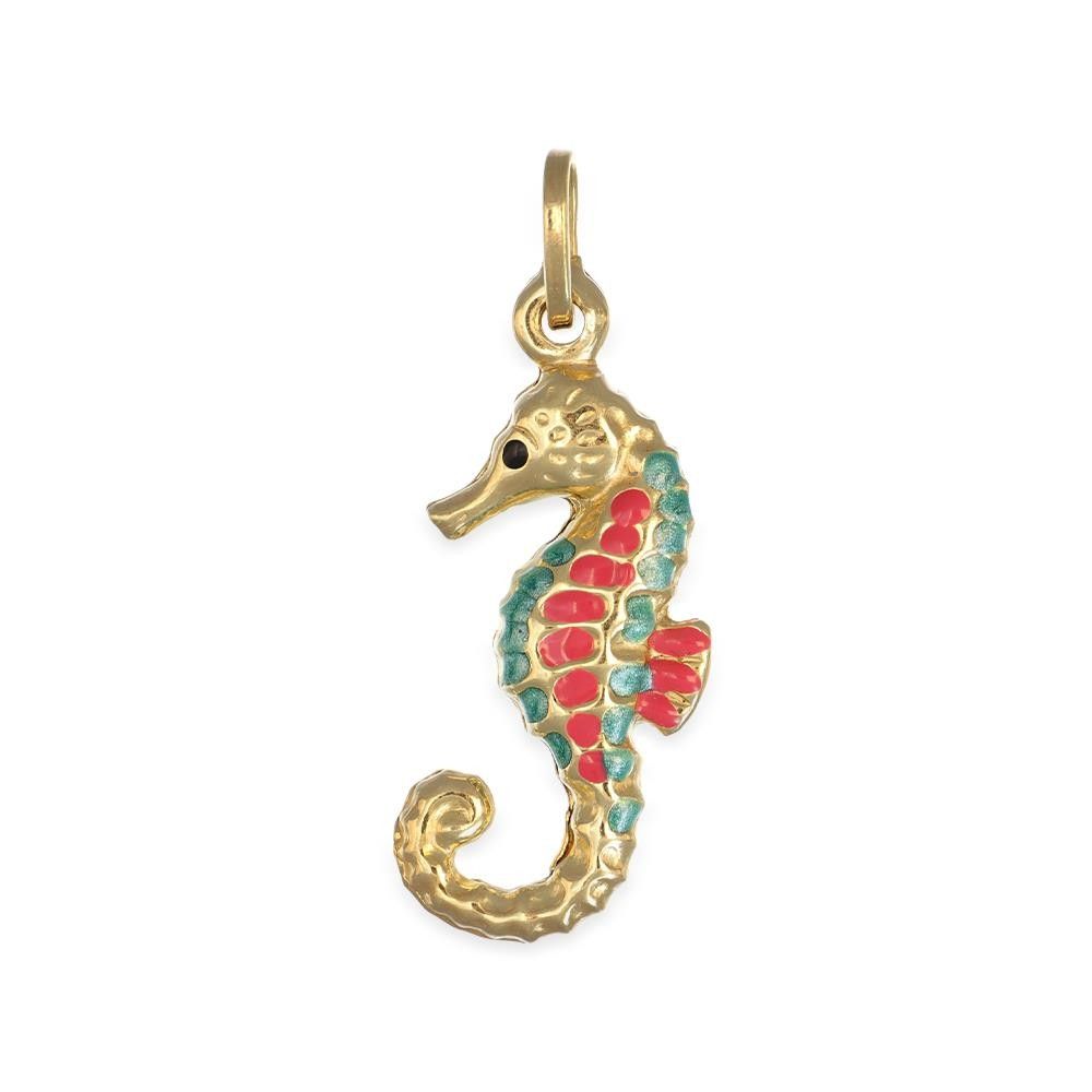 DoDo / Animali / charm cavalluccio marino / oro rosa 9 kt e smalto arancione effetto madreperla