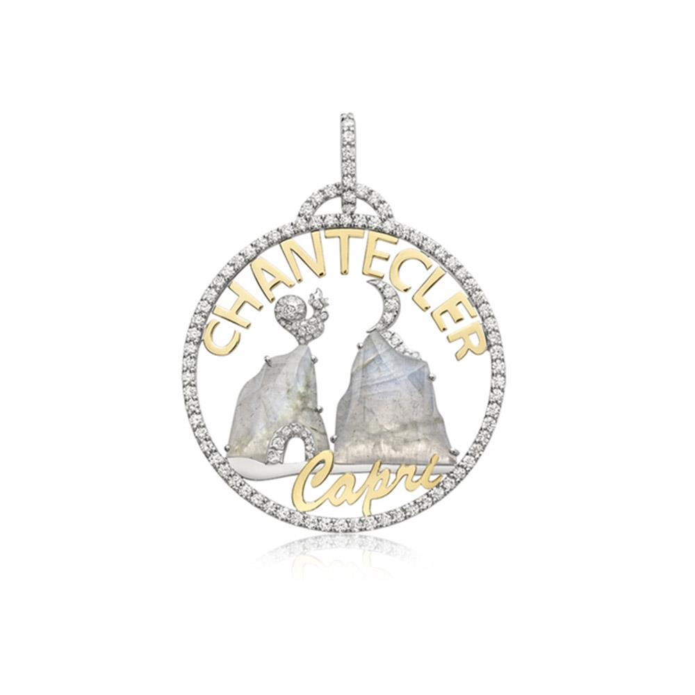 Ciondolo Chantecler Logo Grande In Oro Giallo 18Kt Diamanti E Labradorite