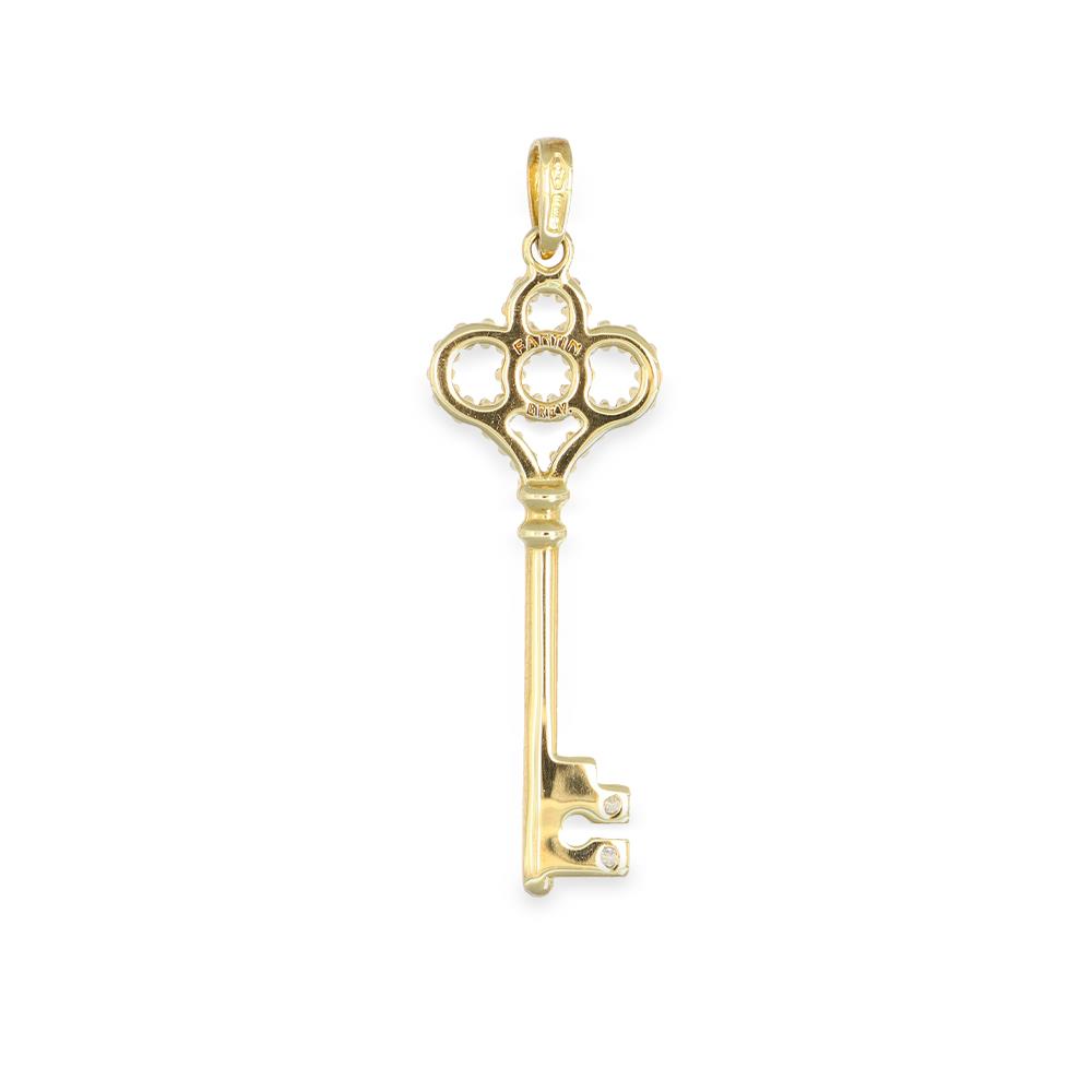 Ciondolo Chiave in Oro Giallo 18 Kt e Cubic Bianca