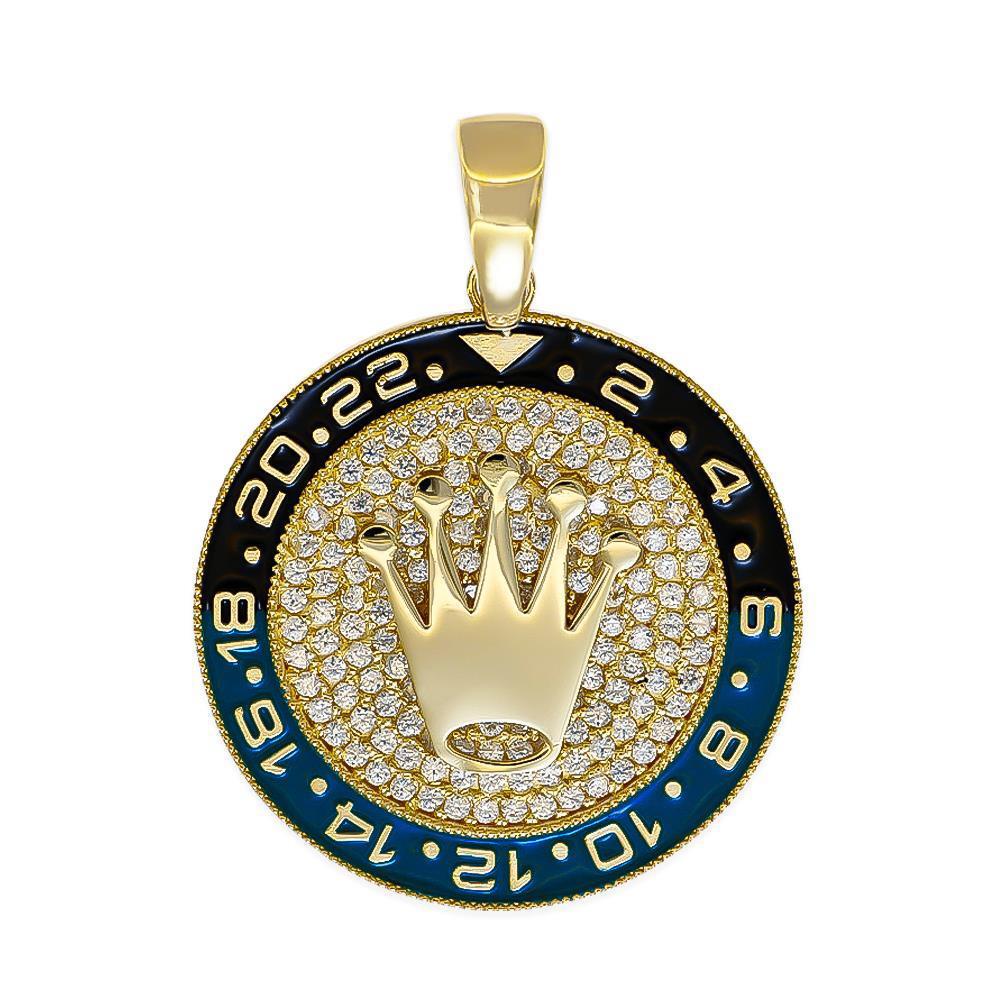 Ciondolo Corona con Ghiera Orologio GMT II Blu Nero in Oro Giallo 18 Kt