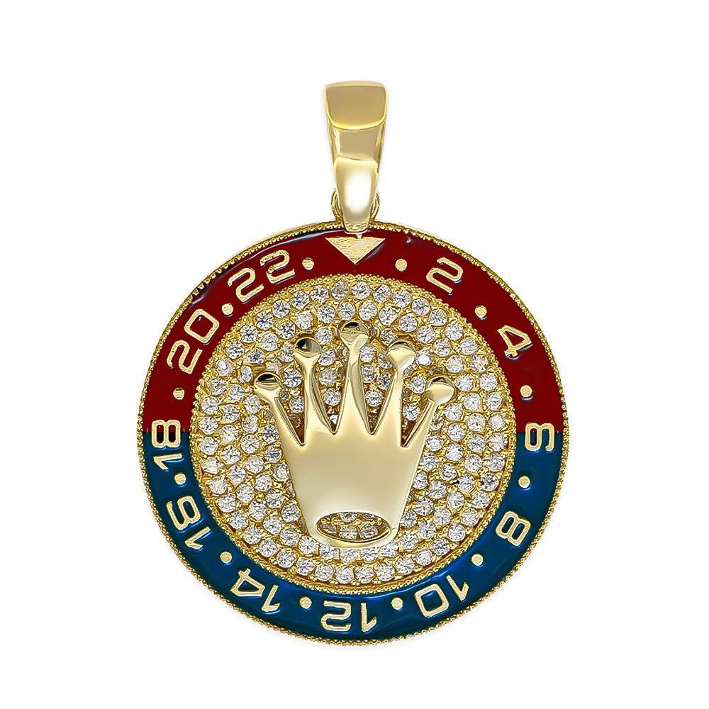 Ciondolo Corona con Ghiera Orologio GMT II Blu Rosso in Oro Giallo 18 Kt