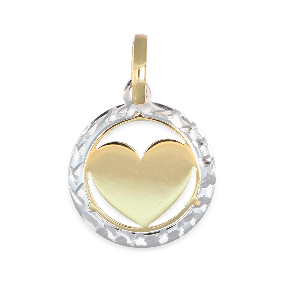 Ciondolo Cuore in Oro Bianco e Giallo 18 Kt