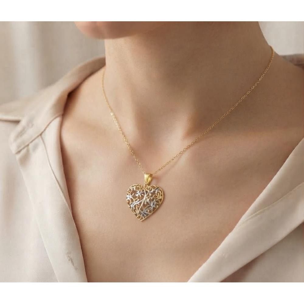 Ciondolo Cuore in Oro Giallo e Bianco 18 Kt