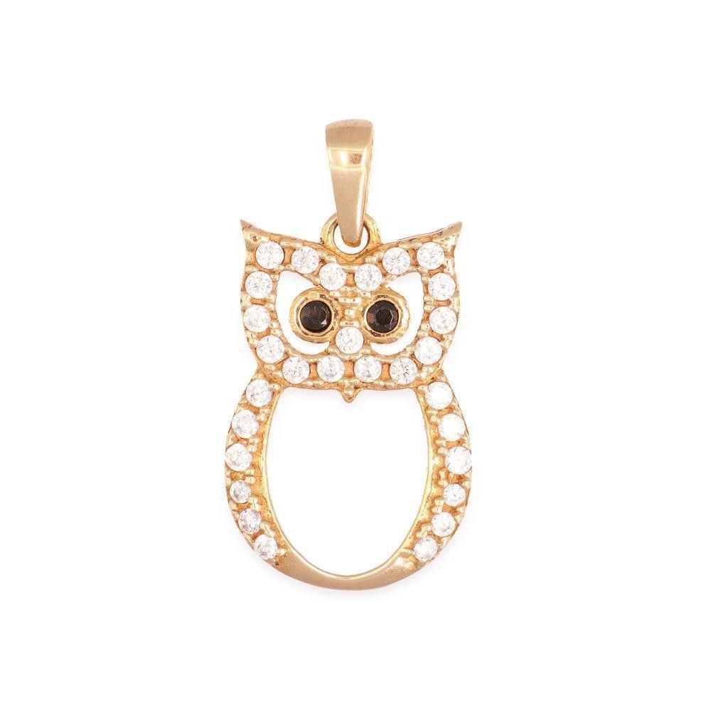 Ciondolo Gufo in Oro Rosa 18 Kt e Cubic Bianca