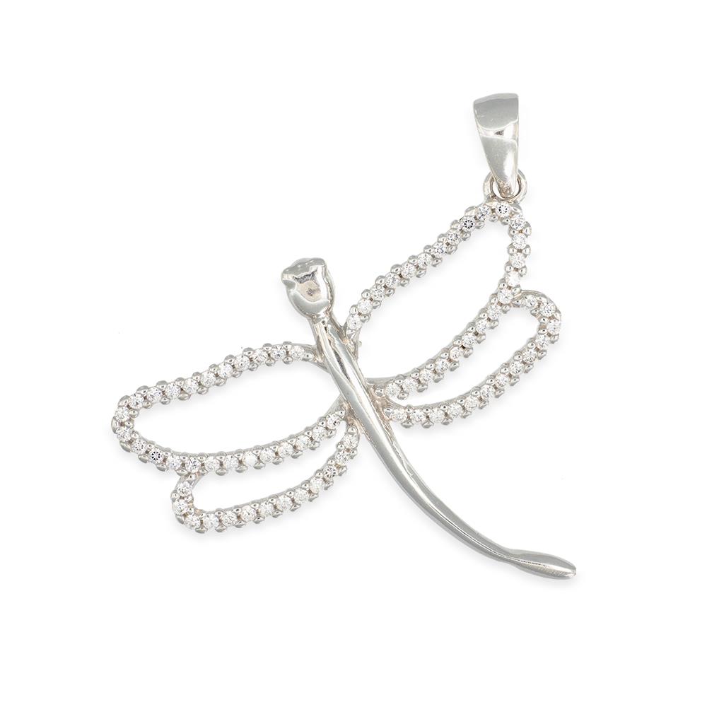 Ciondolo Libellula in Oro Bianco 18 Kt e Cubic
