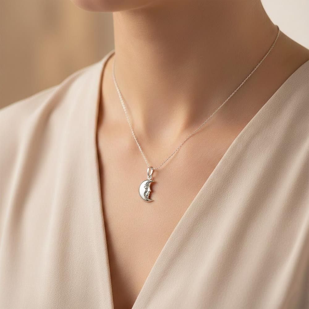 Ciondolo Luna Bombata in Oro Bianco 18 Kt