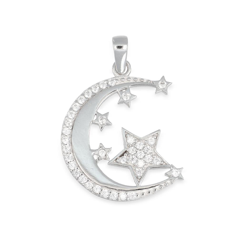 Ciondolo Luna in Oro Bianco 18 Kt e Cubic Bianca
