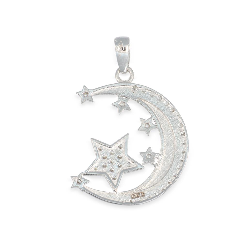 Ciondolo Luna in Oro Bianco 18 Kt e Cubic Bianca