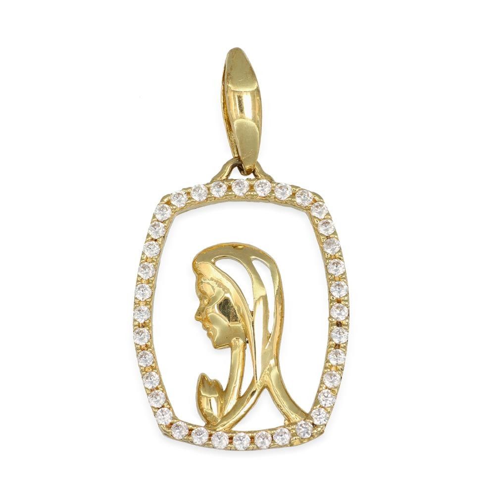 Ciondolo Madonna in Oro Giallo 18 Kt e Cubic Zirconia