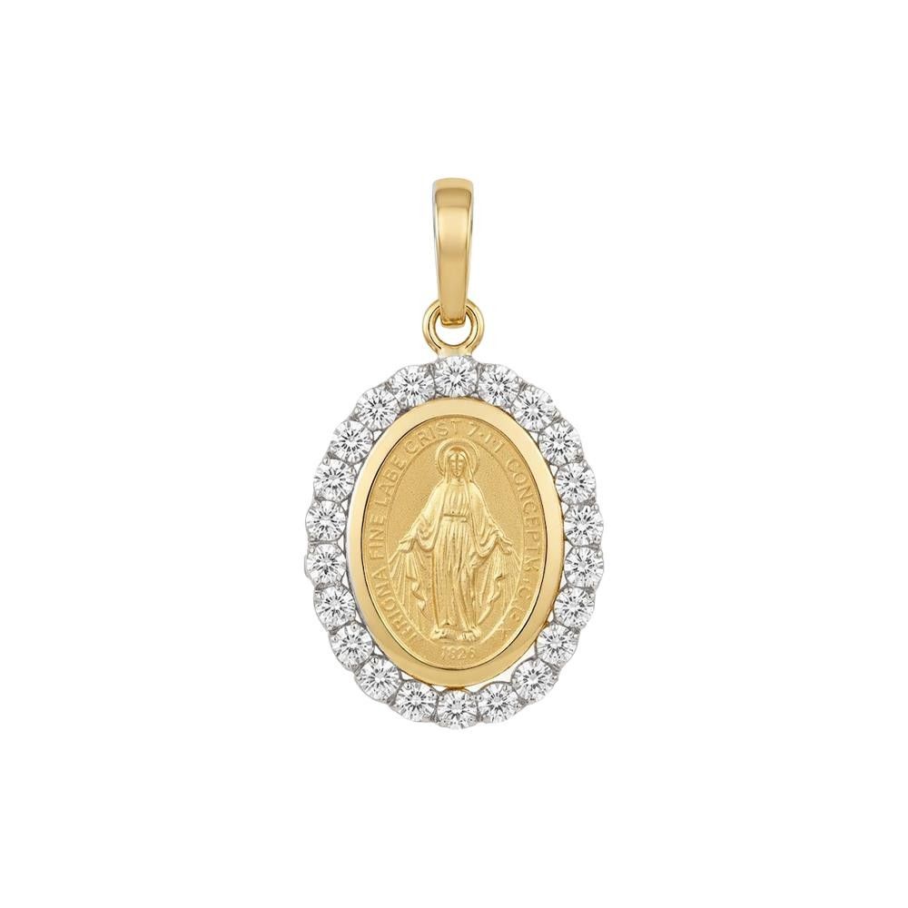 Ciondolo Madonna Medaglia in Oro Giallo 18 Kt e Cubic Bianca