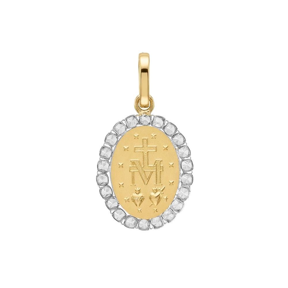 Ciondolo Madonna Medaglia in Oro Giallo 18 Kt e Cubic Bianca