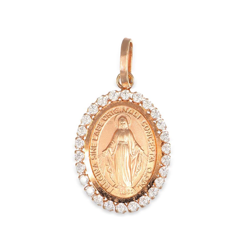 Ciondolo Madonna Medaglia Ovale in Oro Rosa 18 Kt e Cubic