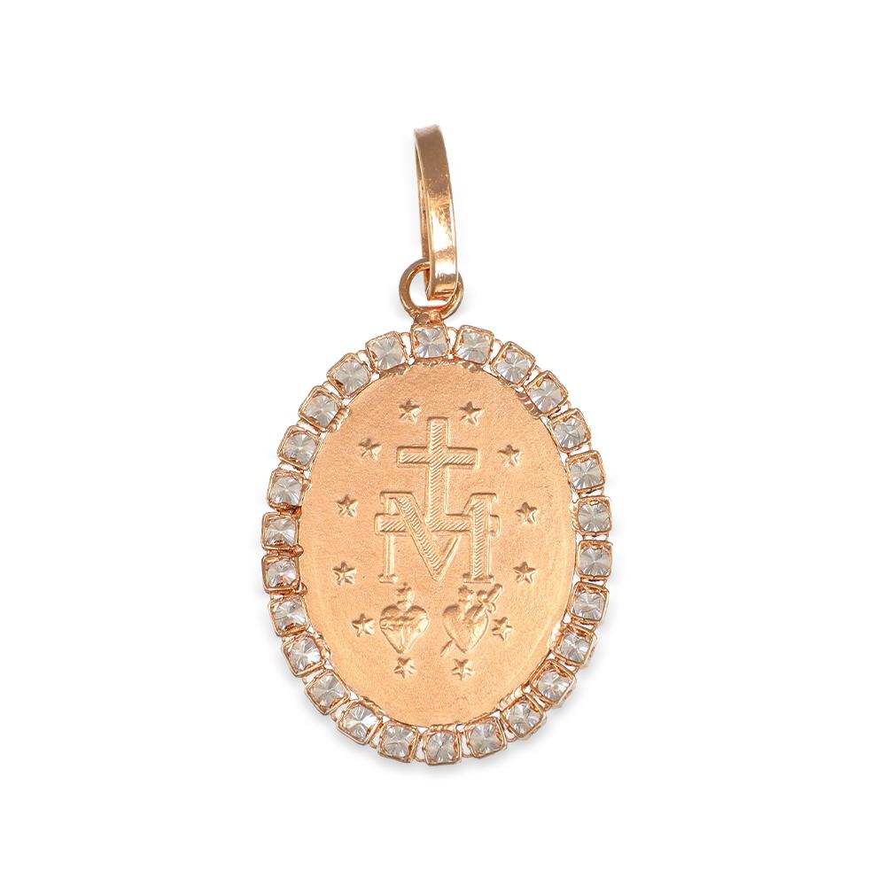 Ciondolo Madonna Medaglia Ovale in Oro Rosa 18 Kt e Cubic