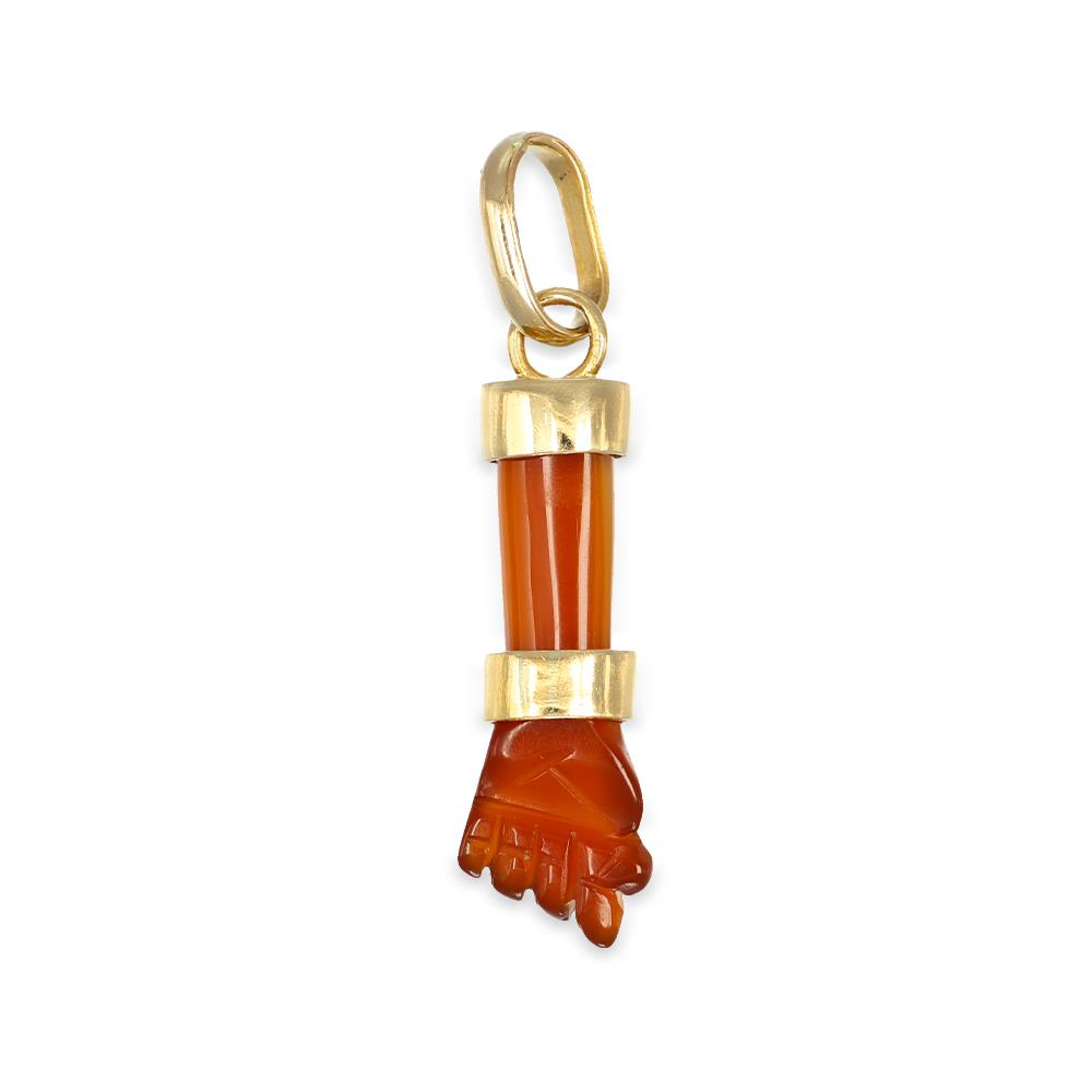 Ciondolo Mano di Figa in Oro giallo 18 kt e Corniola