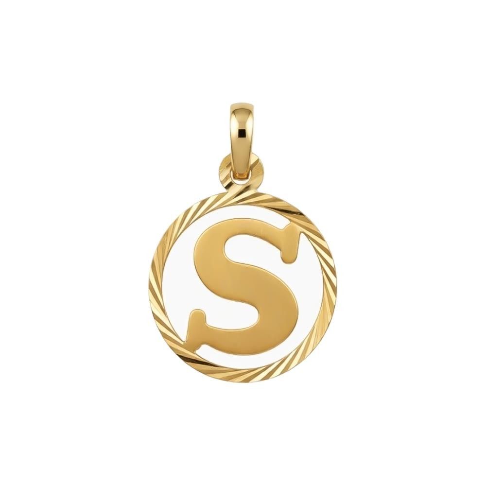Ciondolo Medaglia Lettera S in Oro Giallo 18 Kt