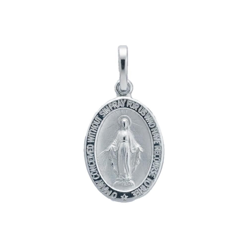 Ciondolo Medaglia Madonna Miracolosa in Oro Bianco 18 Kt