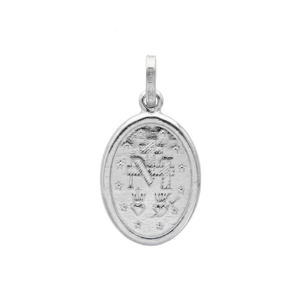 Ciondolo Medaglia Madonna Miracolosa in Oro Bianco 18 Kt