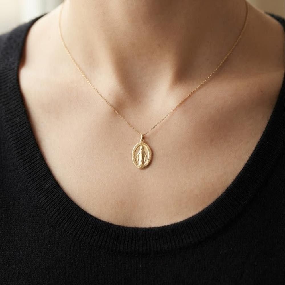 Ciondolo Medaglia Madonna Miracolosa in Oro Giallo 18 Kt