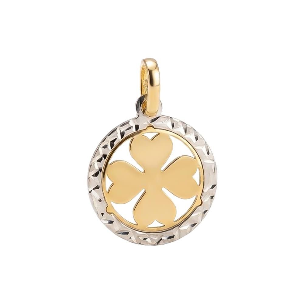 Ciondolo Medaglia Quadrifoglio in Oro 18 Kt