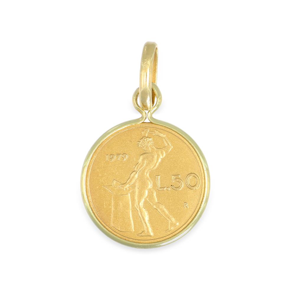 Ciondolo Moneta 50 Lire in Oro Giallo 18 Kt