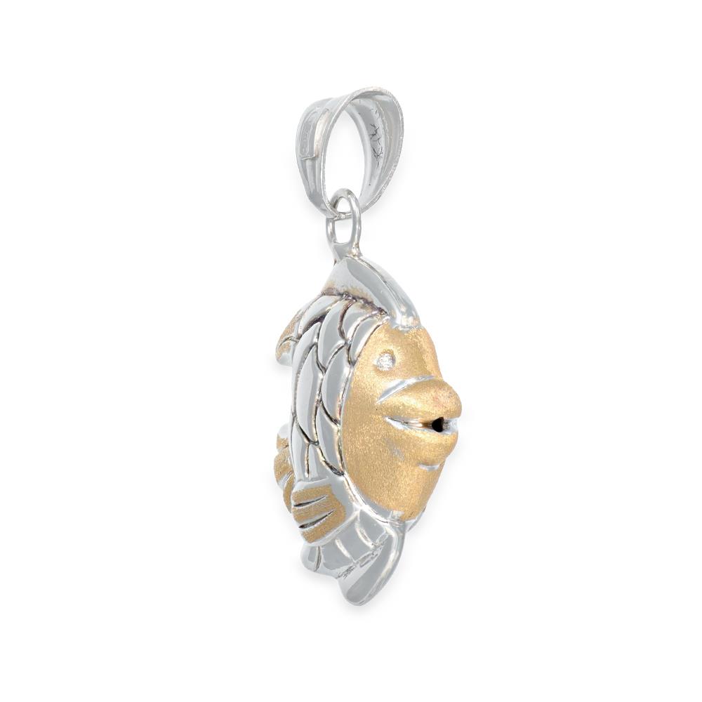 Ciondolo Pesce Angelo in Oro Bianco e Giallo 18 Kt