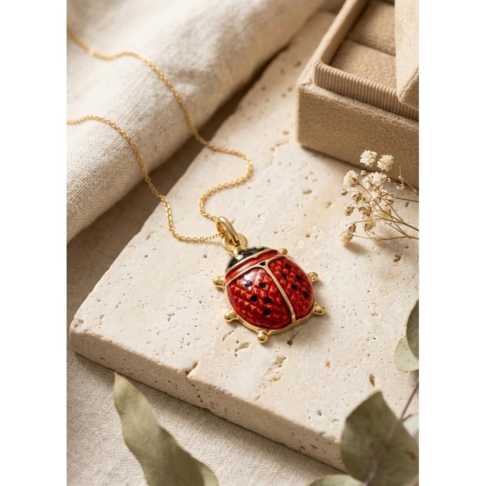 Ciondolo Portafortuna Coccinella Grande in Oro Giallo 18 Kt e Smalto
